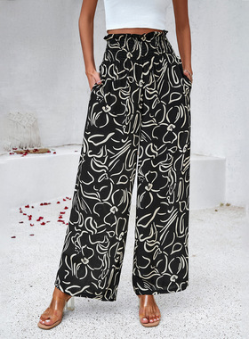 Printed casual loose straight leg pants印花休闲宽松直筒长裤