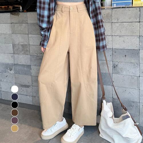九分阔腿弯刀裤Solid color 9-inch wide leg curved knife pants