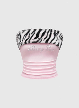 splicingnavelexposedstraplessvest拼接露肩露脐抹胸白色抹胸