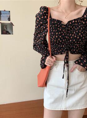 Purple Floral Chiffon Shirt Long Sleeve紫色碎花雪纺衫长袖