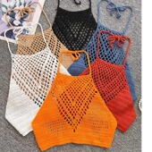 top Solid 纯色挂脖系带露背镂空上衣 neck hollow color hanging