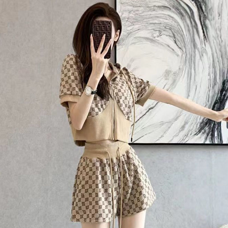 Slim hooded sweatshirt wide leg pants suit连帽卫衣阔腿裤套装