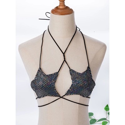 Lace up sequin backless top for women 系带亮片露背两片式上衣