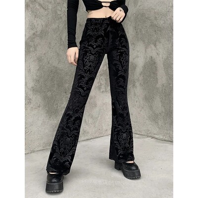 绒面压花微喇长裤 Suede embossed micro flared pants for women