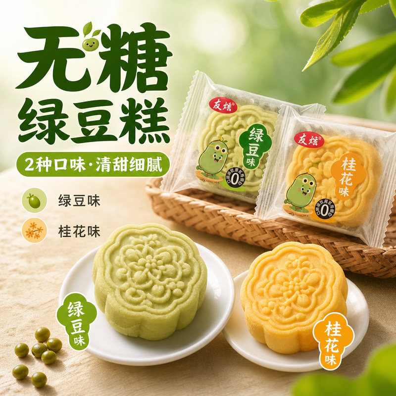 无糖绿豆糕绿豆味桂花味老式传统糕点独立小包装批发休闲点心零食