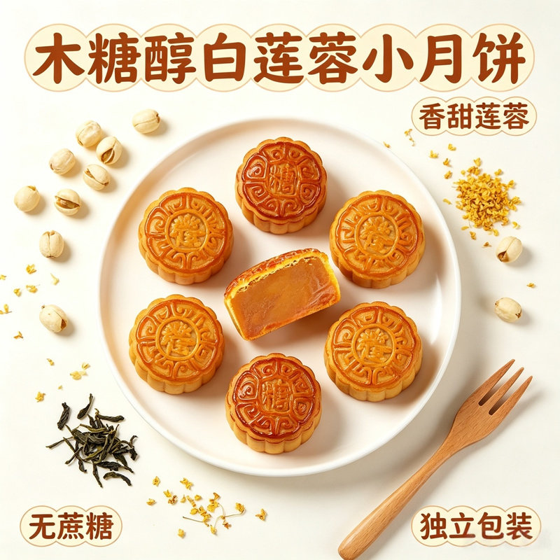 2026中秋节无蔗糖白莲蓉小月饼木糖醇零食软糯不粘牙无蛋黄月饼