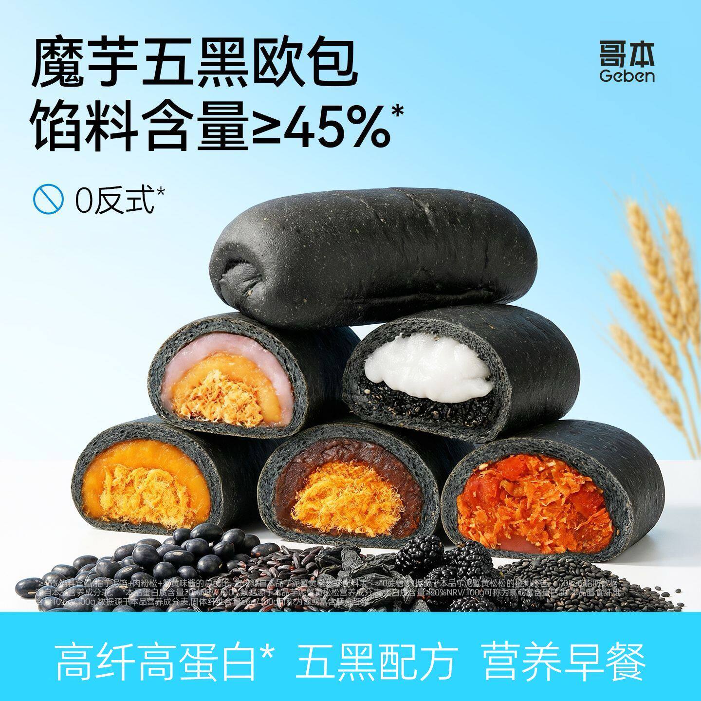 哥本全麦魔芋五黑欧包芋泥蟹黄肉酥多口味夹心健身代餐主食面包