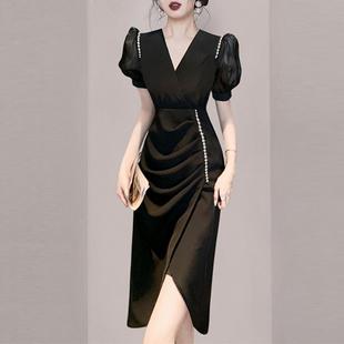 赫本风名媛气质褶皱连衣裙2025夏季 轻奢复古时髦 新款 高端女装