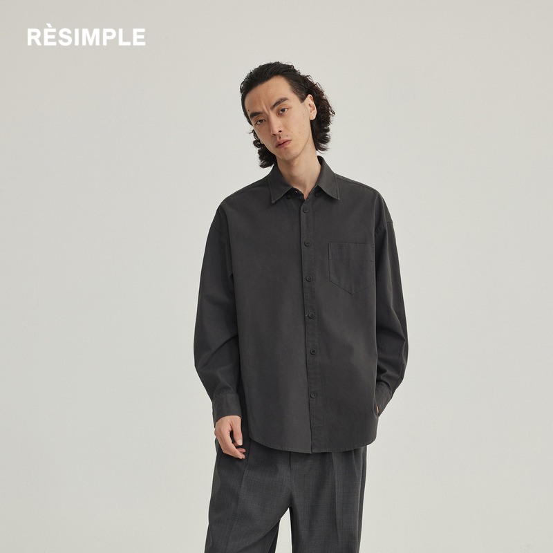 RESIMPLE简单点设计感高级衬衫外套男士衬衣内搭黑色潮流复古0368