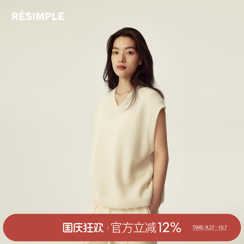 RESIMPLE简单点针织背心女宽松无袖上衣男百搭纯色毛衣秋冬1166