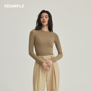 RESIMPLE简单点春季 纯色长T恤修身 美式 高级透气圆领上衣0402女装