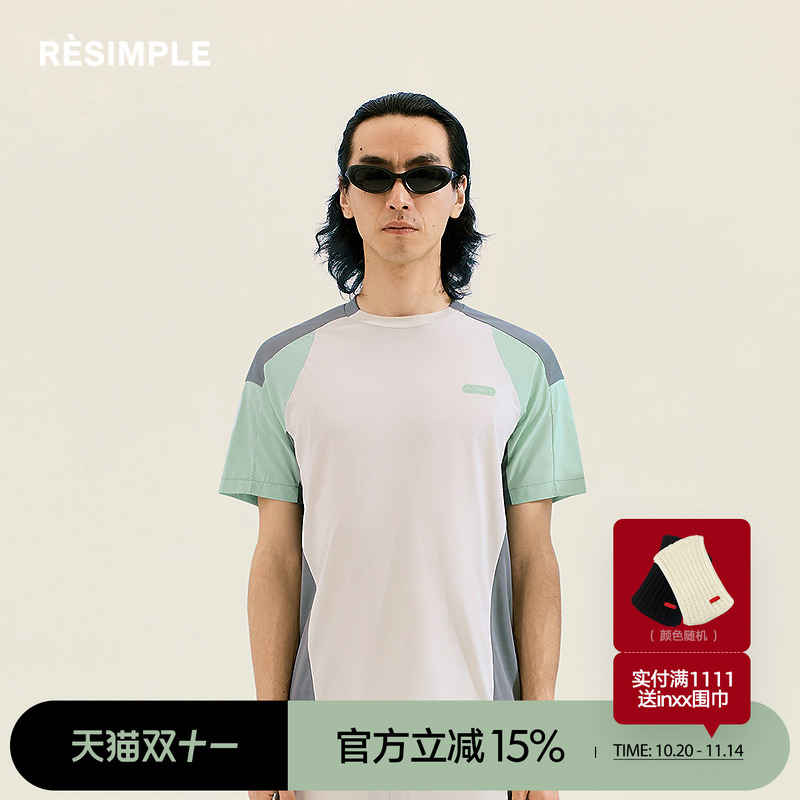 RESIMPLE简单点短袖t恤女圆领拼接撞色半袖宽松潮牌背心夏季0710