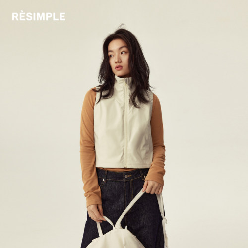 RESIMPLE简单点马甲短款立领拉链夹克无袖高级感百搭上衣1171女装