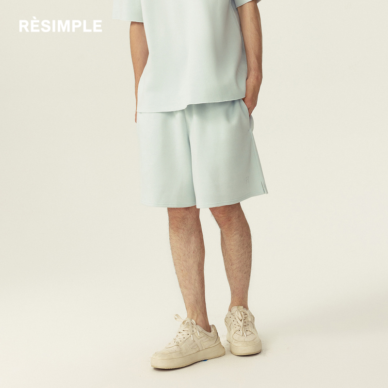 RESIMPLE简单点基础款短裤男潮牌大口袋蓝色五分裤女夏新款0978