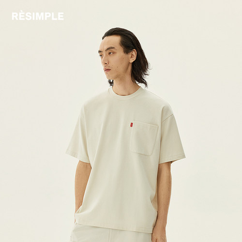 RESIMPLE简单点短袖t恤男圆领宽松上衣女纯棉口袋设计夏季0684