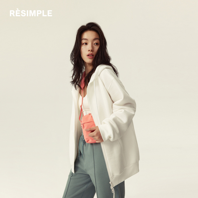 RESIMPLE简单点基础款开衫卫衣女宽松潮牌百搭连帽拉链外套男0949