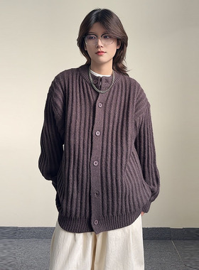 Z＆C不撞衫新款纯色复古高级感保暖针织开衫外套男宽松内搭毛衣潮