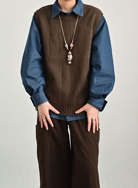 ZC秋冬宽松复古套头毛衣背心男女款日系潮牌百搭休闲针织马甲上衣