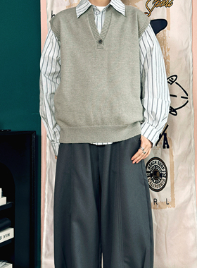 ZCBEAR学院风V领针织马甲背心男宽松无袖坎肩潮流简约毛衣背心潮