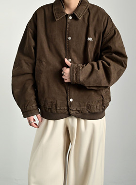 ZCBEAR冬季学院风刺绣假两件棉衣男女加厚保暖翻领外套百搭棉服潮