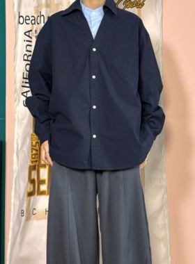 ZCBEAR日系复古假两件长袖衬衫男宽松休闲翻领拼色衬衣外套中性潮