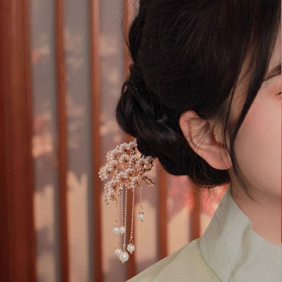 新品 气质流苏珍珠步摇汉服发饰古风旗袍发簪凤钗女复古盘发簪子