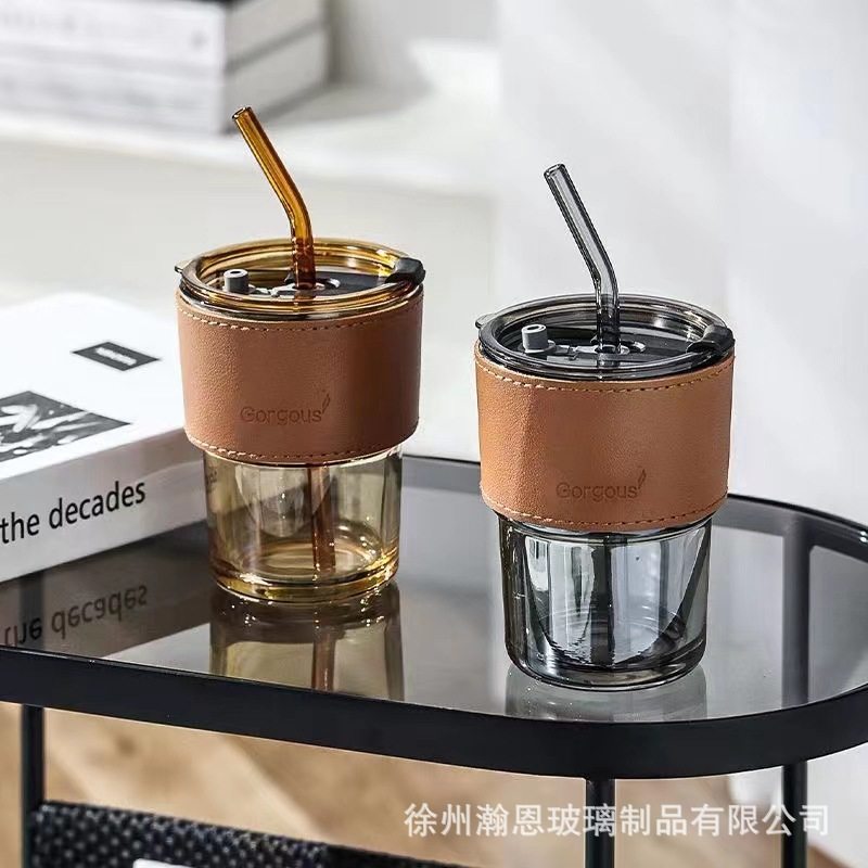 现货玻璃吸管玻璃杯子高级感杯竹节杯高颜值制作logo杯礼品咖啡杯