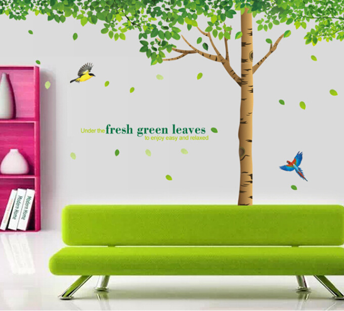 儿童房装饰画三拼绿树林荫 客厅卧室沙发电视背景墙清新绿色墙贴图片