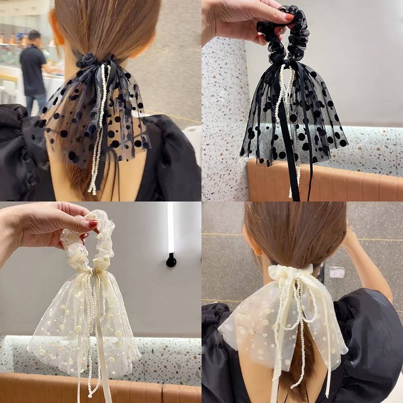 新品 蕾丝发带高级感复古法式黑色丝巾女绑发长飘带编发丝带扎头