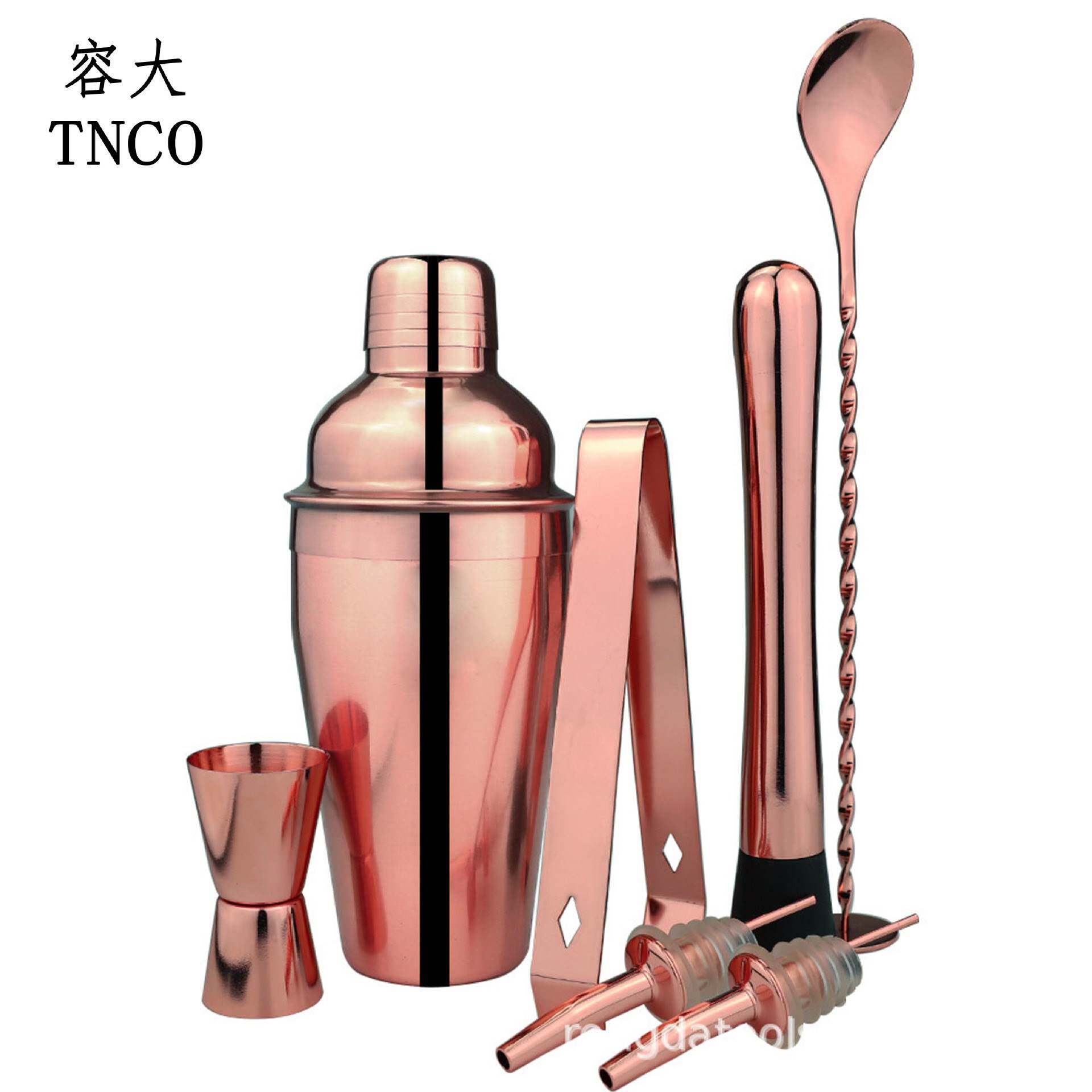 亚马逊直销不锈钢调酒器7件套装  玫瑰金 酒吧用具 调酒杯 雪克杯