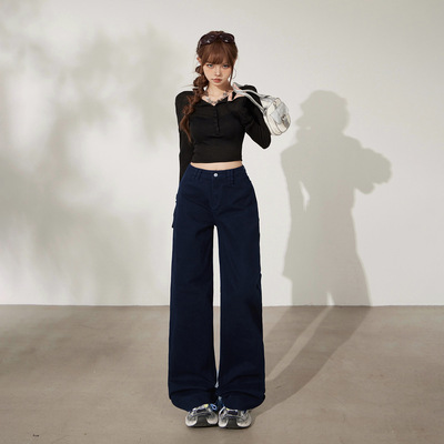 美式复古高腰宽松阔腿裤百搭垂感秋冬直筒牛仔裤女新款