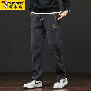 啄木鸟高端灯芯绒裤子男款秋冬款加绒加厚2025新款灯草绒休闲男裤