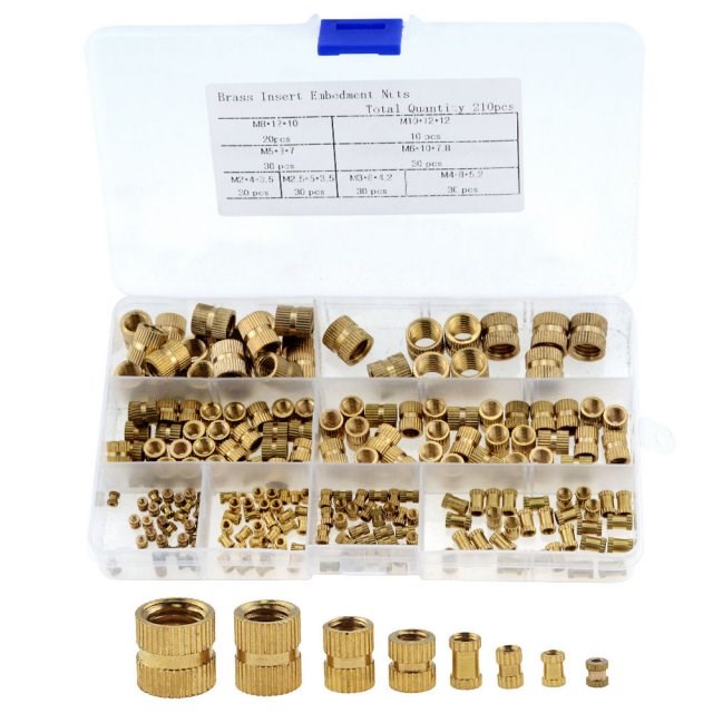 210PCS/Set M2-M10 Brass Cylinder Knurled Threaded Round Inse