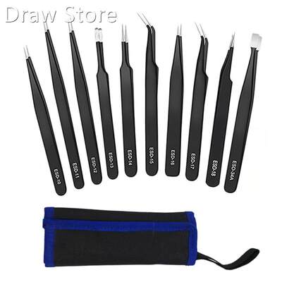 9Pcs Antistatic ESD Tool Set High Precision Tip Curved Strai