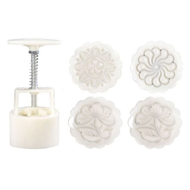 2022 New 100g Mooncake Mold 4 Flowers Stamps Round Barrel Ha
