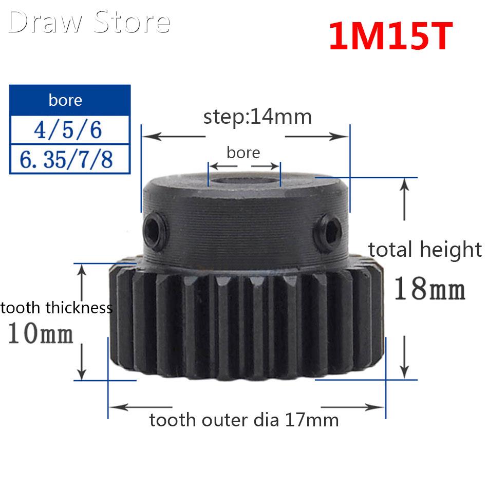1/2/5/10/20PCS 1M 15T Spur Gear Pinion Bore 5mm Step 14mm Su