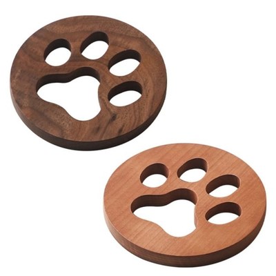 2022 New Premium Wooden Drink Coaster Hollow Cat Paw Drink C