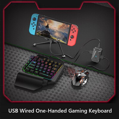 Wired Mechanical Keyboard RGB Mouse Converter Combo Set Game