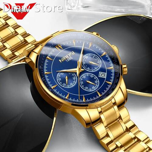 NIBOSI Gold Mens Watches Top Brand Luxury Sport Quartz Dres