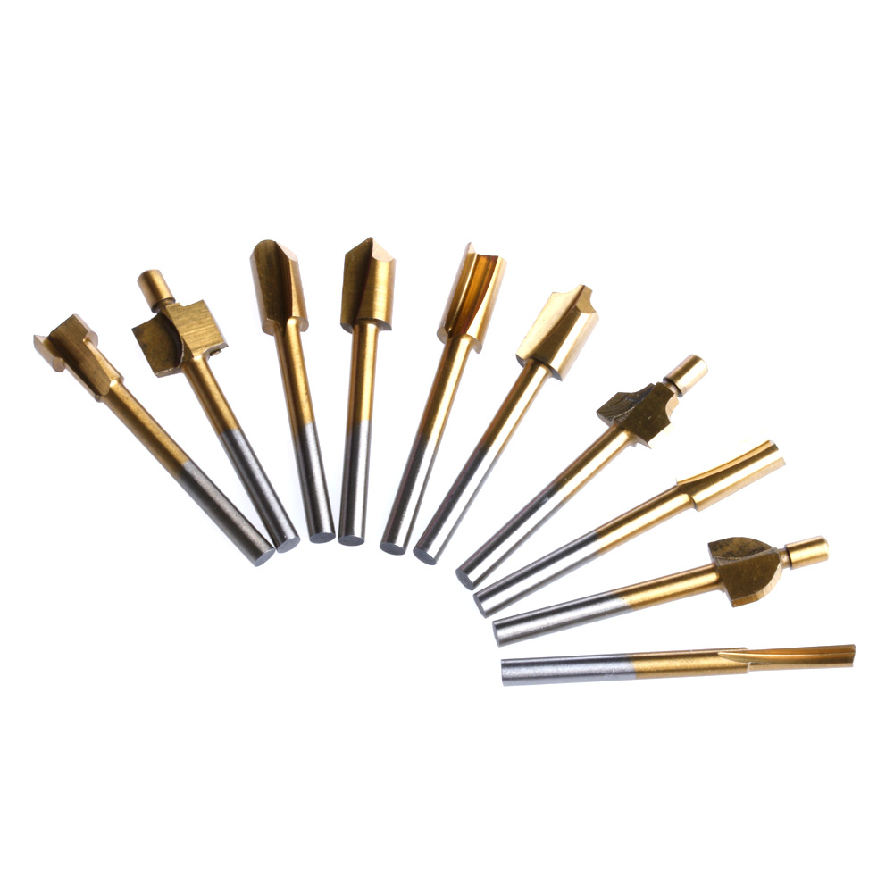 10Pcs+Titanium+Mini+Hss+Router+Bits+Trimmer+Shank+1/8