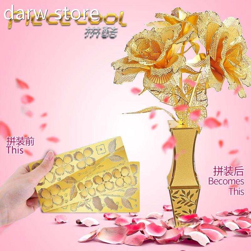 iececool D M3eteal Puzzle Golden Rose fl1ower Modl DIY 3DP L