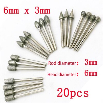 20/pcs 6X3mm Diamond Rotary Tool Sintered Diamond Burs Abras