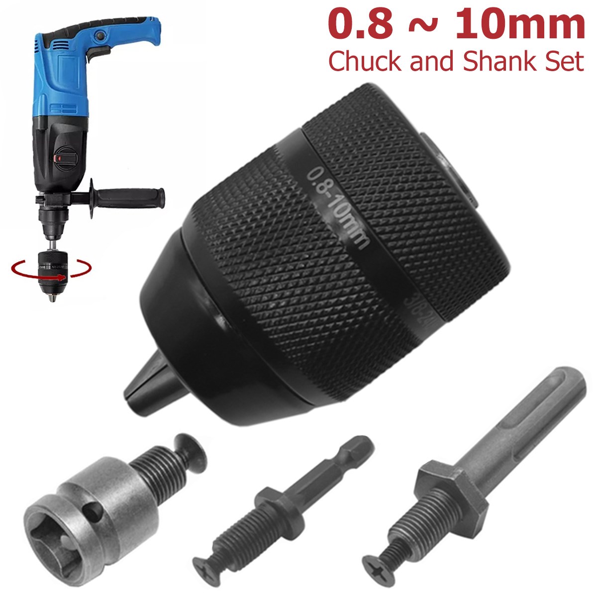 4 Pcs Metal Heavy Duty 1/2-20UNF 0.8-10mm  Keyless Drill Chu