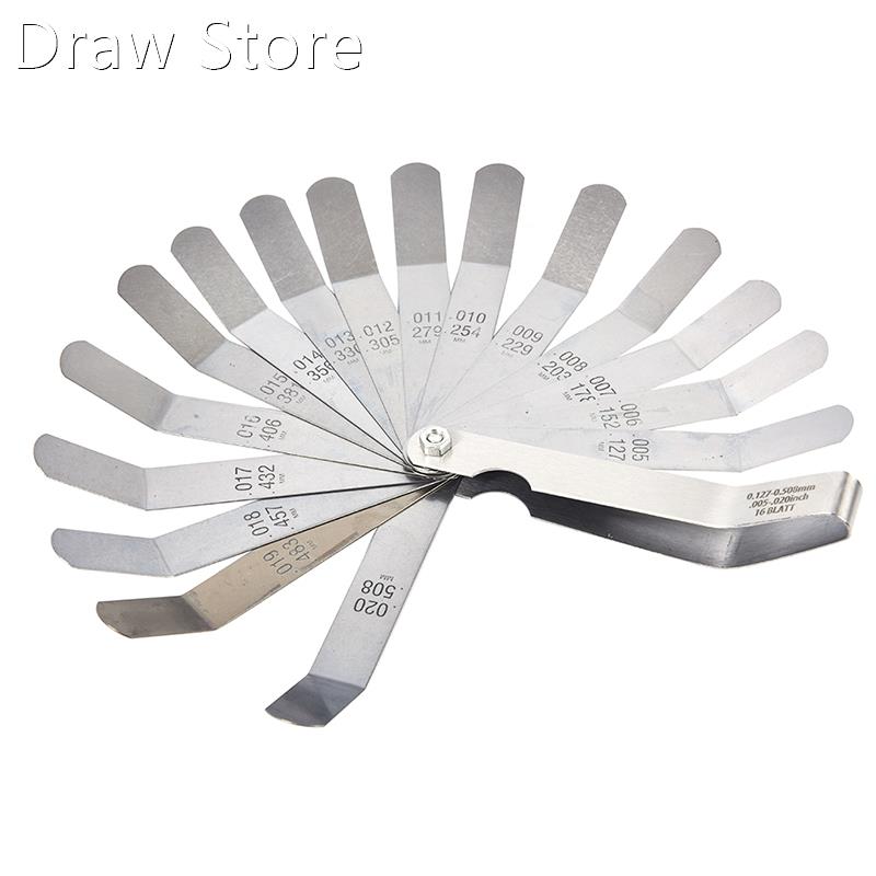 16 Blades Feeler Gauge Metric Gap Filler 0.127-0.508mm Valve