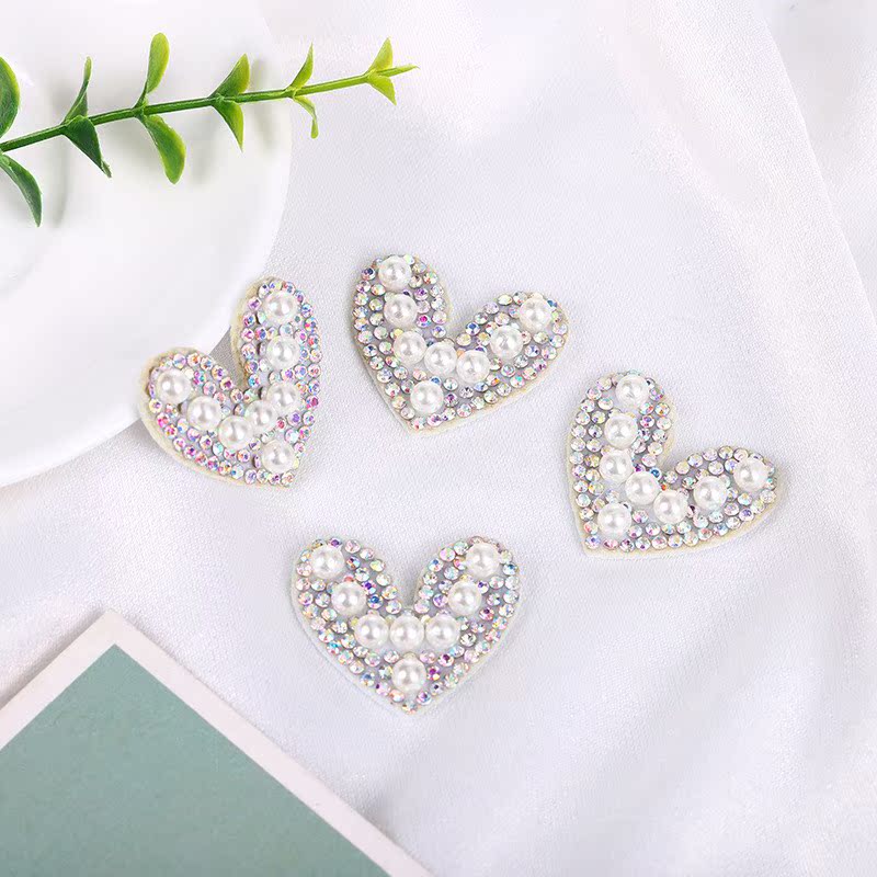 1/5/10Pcs Heart Shape Pearl Patches AB Rhinestone Applique B