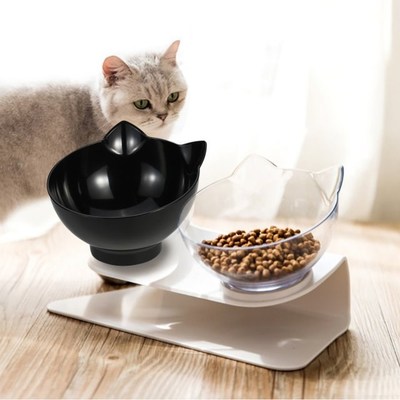 Non-slip Cat Bowls Double Bowls Raised Stand Protection Cerv