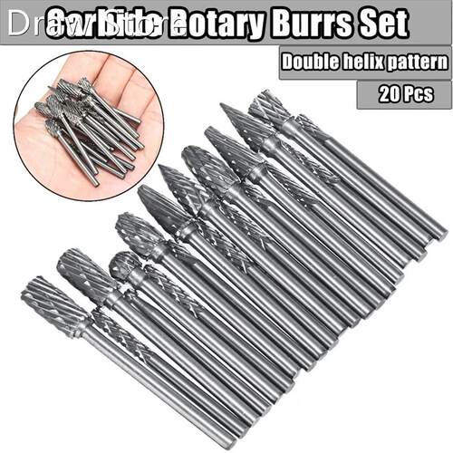 20Pcs/set Carbide Rotary Burrs Drill Bit Tungsten Steel Doub