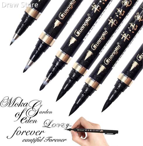 Calligraphy Pen - Reastar 6 Pcs Black Brush Marker Pen Hand
