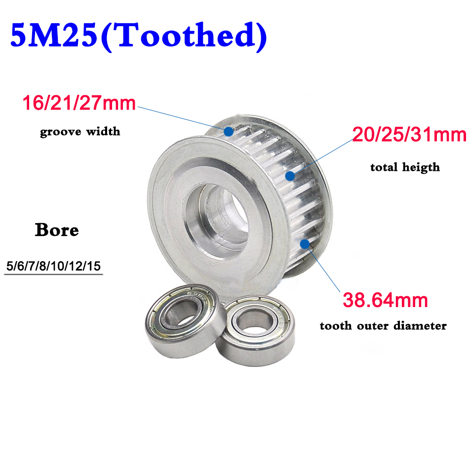 1Pcs 5M 25 Tooth Idler Timing Pulley Double Side Bearing Syn