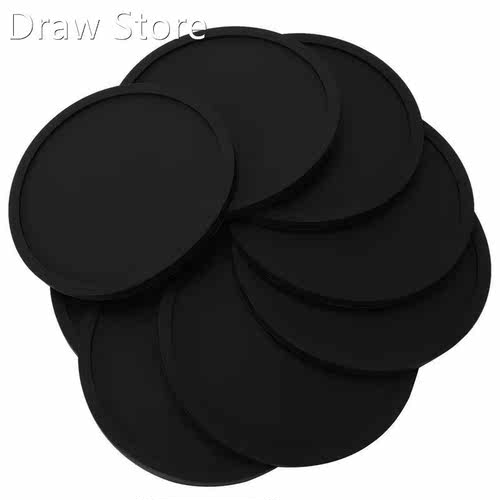 Silicone Black Drink Coasters Set of 8 Non-slip Round Soft S